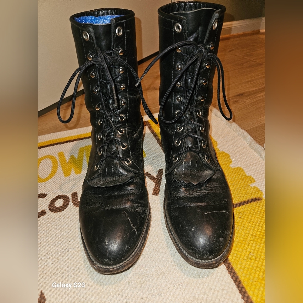 Black Lace-Up  Boots Justin black  Mens/Womans Lace-Up Style 505 Size 9.5